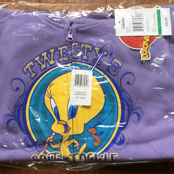 Cabela's Girls Hoodie Tweety Bird Bait & Tackle Warner Bros Purple MSRP $34.99 - Picture 7 of 8